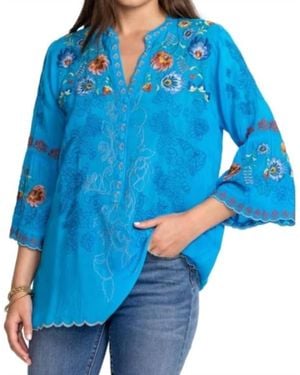 Johnny Was Maverick Embroidered Blouse - Blue