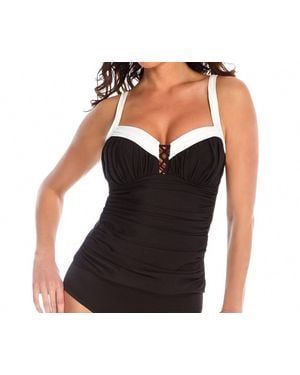 Miraclesuit Block Party Arianna Lace Front Tankini Top - Black