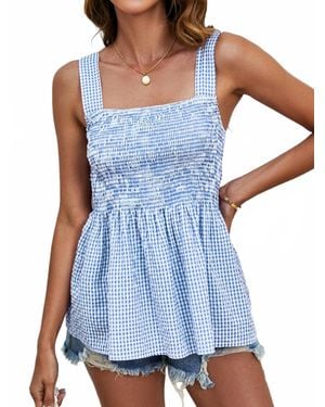 Trendsi Smocked Plaid Square Neck Tank Top - Blue