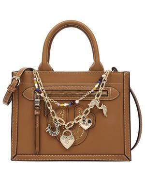 TRUE RELIGION Vintage Chain Modern Tote Bag With Horseshoe Appliqué & Charms - Brown