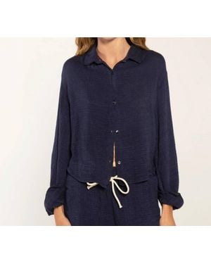 Caydn Cali Long Sleeve Button Down Shirt - Blue
