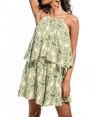 CUPSHE Mini Jumpsuit Floral Beach Halter Flounce Romper - Green