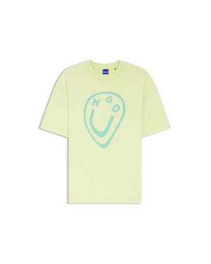 HUGO Cotton-Jersey T-Shirt With Melted-Effect Happy Print - Yellow