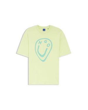 HUGO Cotton-Jersey T-Shirt With Melted-Effect Happy Print - Yellow