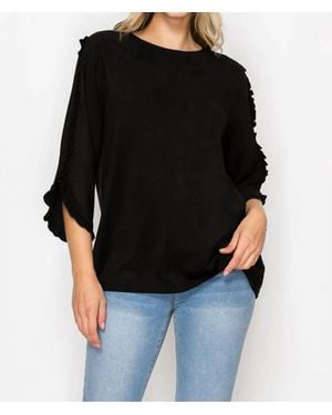 Joh Suede Top With Ruffle On Sleeve - Black