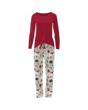 KICKEE Long Sleeve Relaxed Tee & Pajama Pants - Red
