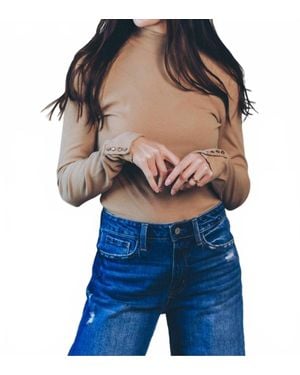 Dex Ribbed Mock Neck Top - Blue