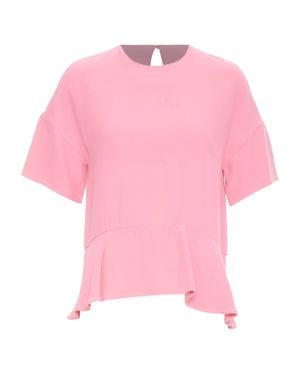 Valentino Garavani Silk Crepe Short Sleeve Flared Peplum Blouse - Pink