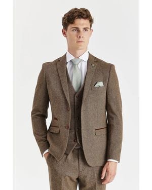 Paul Andrew Suit 3 Piece Wool Blend Tweed Tailored Fit Formal - Brown