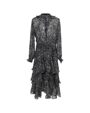 Maje Printed Midi Tiered Dress - Black