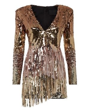 Philipp Plein Short Dress Fringe Degradé Paillettes - Brown
