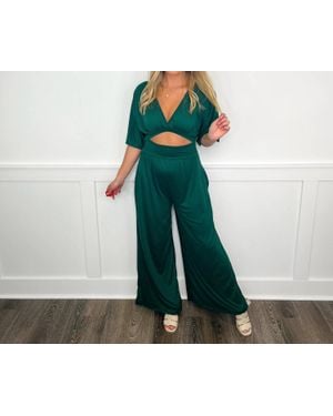 Eldridge Play My Jam Short Sleeve Waist Cutout Jumpsuit - Green