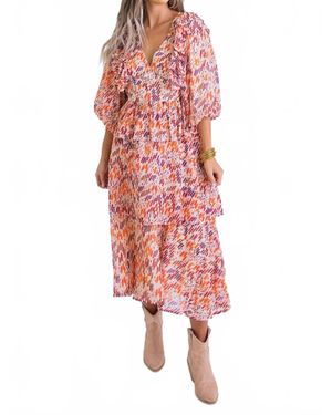 Karlie Abstract Ruffle Midi Dress - Red