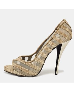 Pierre Hardy Mesh And Suede Peep Toe Pumps - Natural