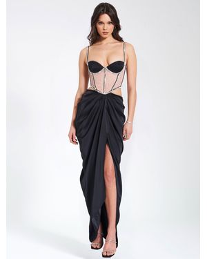 Miss Circle Cadence Satin Crystal Embellished Corset Dress - Blue
