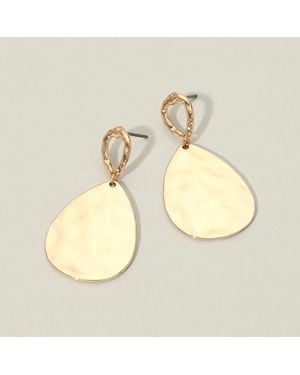 Fashnzfab Hammered Metal Teardrop Earrings - Metallic