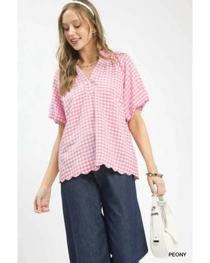 Umgee Bubble Sleeve Blouse Top - Red