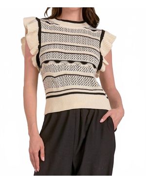 Elan Flutter Sleeve Crew Neck Sweater Top - Multicolor