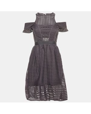 Self-Portrait Grid Lace And Knit Knee Length Dress - Gray