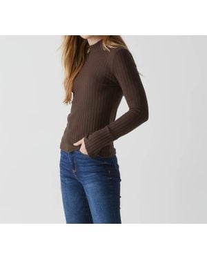 Michael Stars Opal Button Cuff Opal Ribbed Mock Neck Top - Blue