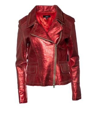 Arma Metallic Leather Biker Jacket - Red