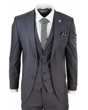 Oliver Tweed New 3 Piece Suit Plain Charcoal Classic Tailored Fit Smart Casual 1920S Formal - Blue