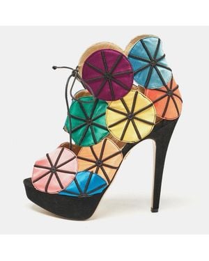 Charlotte Olympia Satin And Suede Parasol Platform Sandals - Multicolor