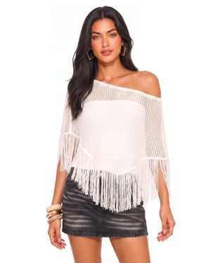 Forever 21 Fringe Crochet Knit Poncho - White