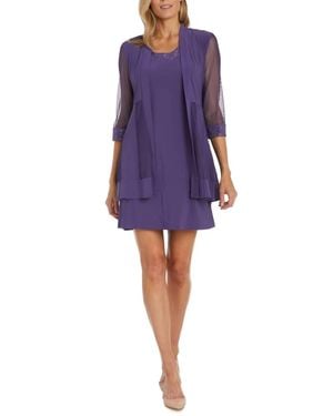 R & M Richards Sparkle Mesh Knee-Length Jacket & Dress Set - Purple