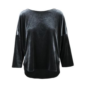 BLACK 961 Velvet Stretch Polyamide Fluid Blouse - Black