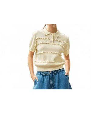 Aaron & Amber Eyelet Trim Knit Top - Blue