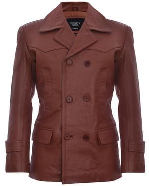 Infinity Leather Cow Hide Dr Who Naval German Pea Coat Jacket - Brown