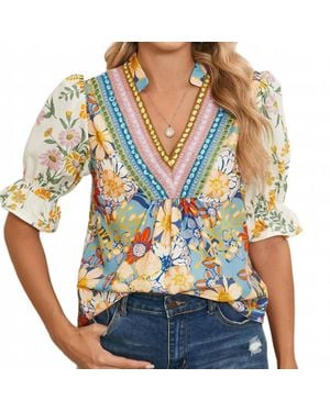 Shewin Daphne Retro 70's Floral Top - Multicolor