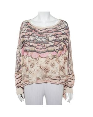 Roberto Cavalli Printed Silk Knit Oversized Sweatshirt - Natural