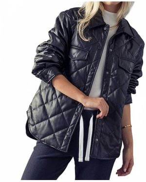 Love Tree Quilted Faux Leather Jacket - Blue