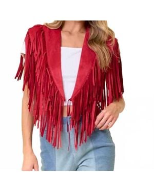 Saints & Hearts Fringe Suede Collar Shrug - Red
