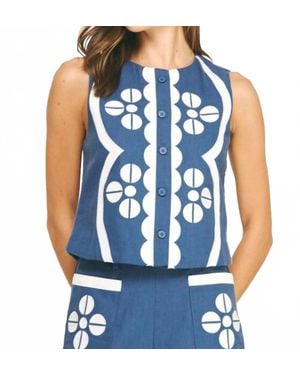 Liv Embroidery Vest Top - Blue