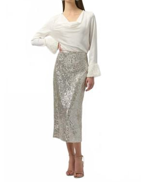 Joseph Ribkoff Sequin Pencil Skirt - Natural