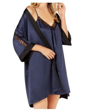 Linea Donatella Sets To Go Satin Chemise And Wrap Robe - Blue