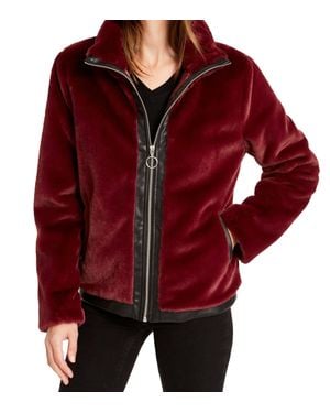 BarIII Activewear Faux Fur Zip Front Jacket - Red