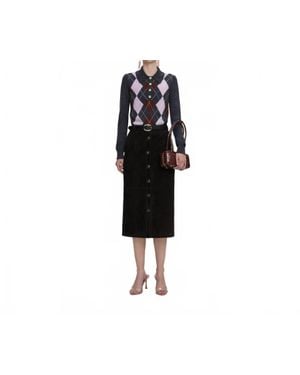 Self-Portrait Suede Midi Skirt - Black