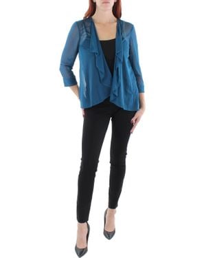 R & M Richards Contrast Trim Sheer Duster Blazer - Blue