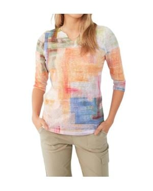Fdj Three Quarter Sleeve V-Neck Top - Blue