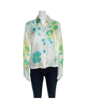 ESCADA Cream Floral Print Silk Button Front Shirt - Green