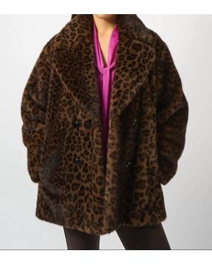 Joseph Ribkoff Leopard Print Faux Fur Coat - Brown