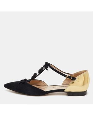 Oscar de la Renta Suede And Leather Bow Accents Flats - Brown