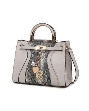 MKF Cassia Snake Embossed Vegan Leather Satchel Bag By Mia K - Gray