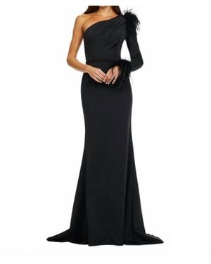 Ashley Lauren One Shoulder Scuba Gown - Black
