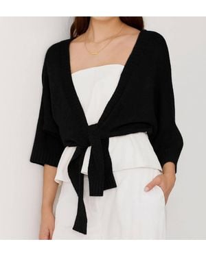 Autumn Cashmere Dolman Tie Front Sweater Top - Black