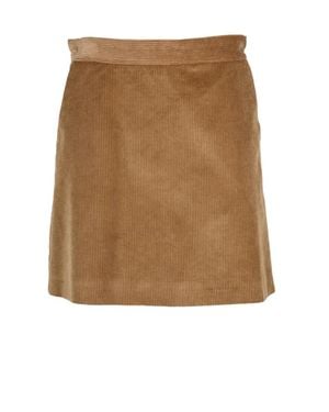 Marella Velvet Mini Skirt With Corduroy Texture And Functional Pockets - Brown